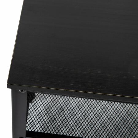 Flash Furniture Easton 3-Tier Wooden Entryway Bench, Metal Mesh Shoe Storage Shelves, Blackwash, Black Metal Frame HGWA-BCH-MTL-3T-BLKWSH-GG